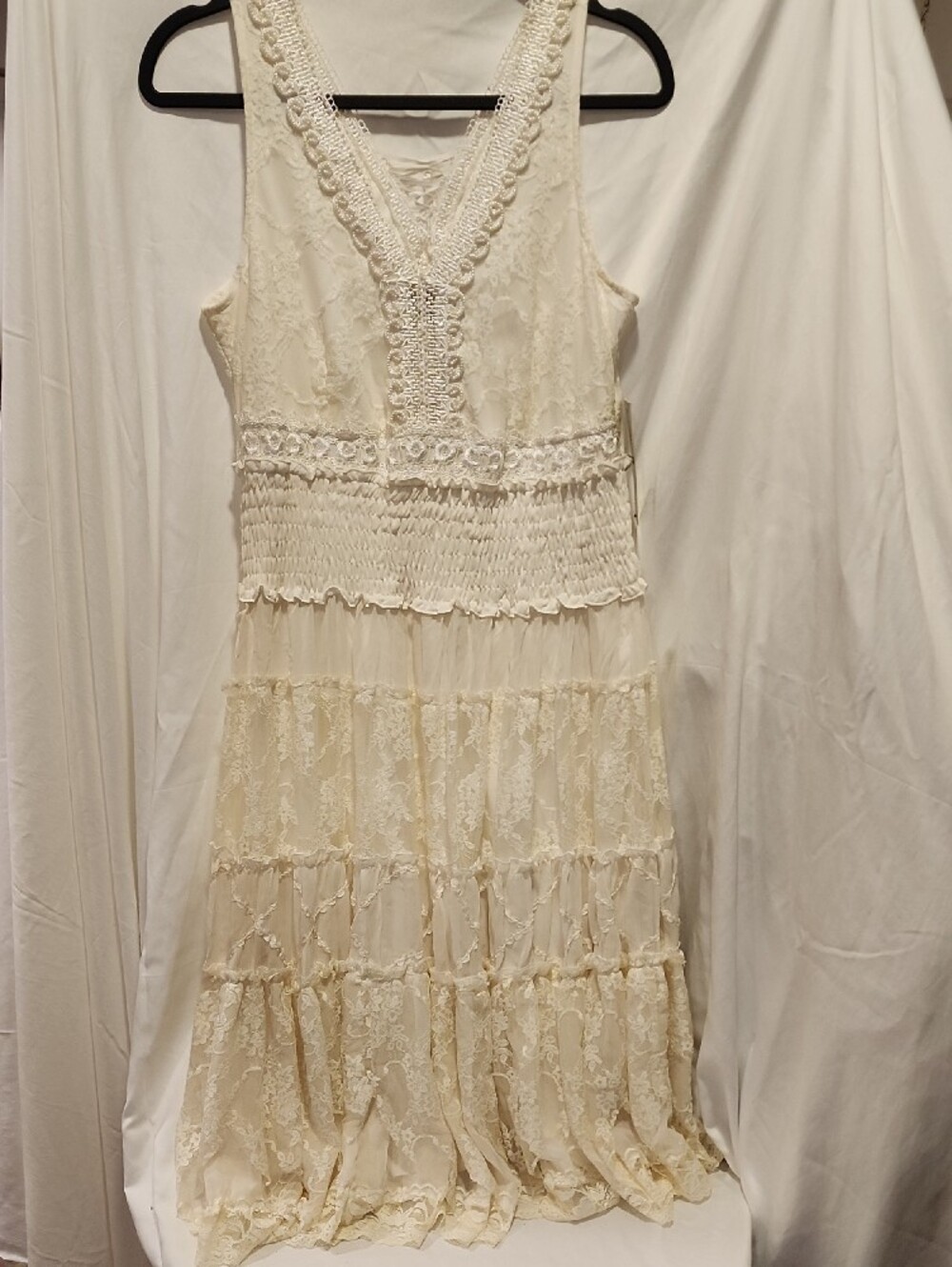 Vasna Desire Elegant Vintage White Embroidered & Crochet & Lace  Maxi Sundress L